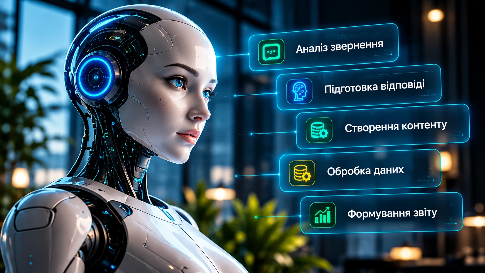 Штучний інтелект для бізнесу: AI-асистент, аналіз звернень, створення контенту та автоматизація звітності